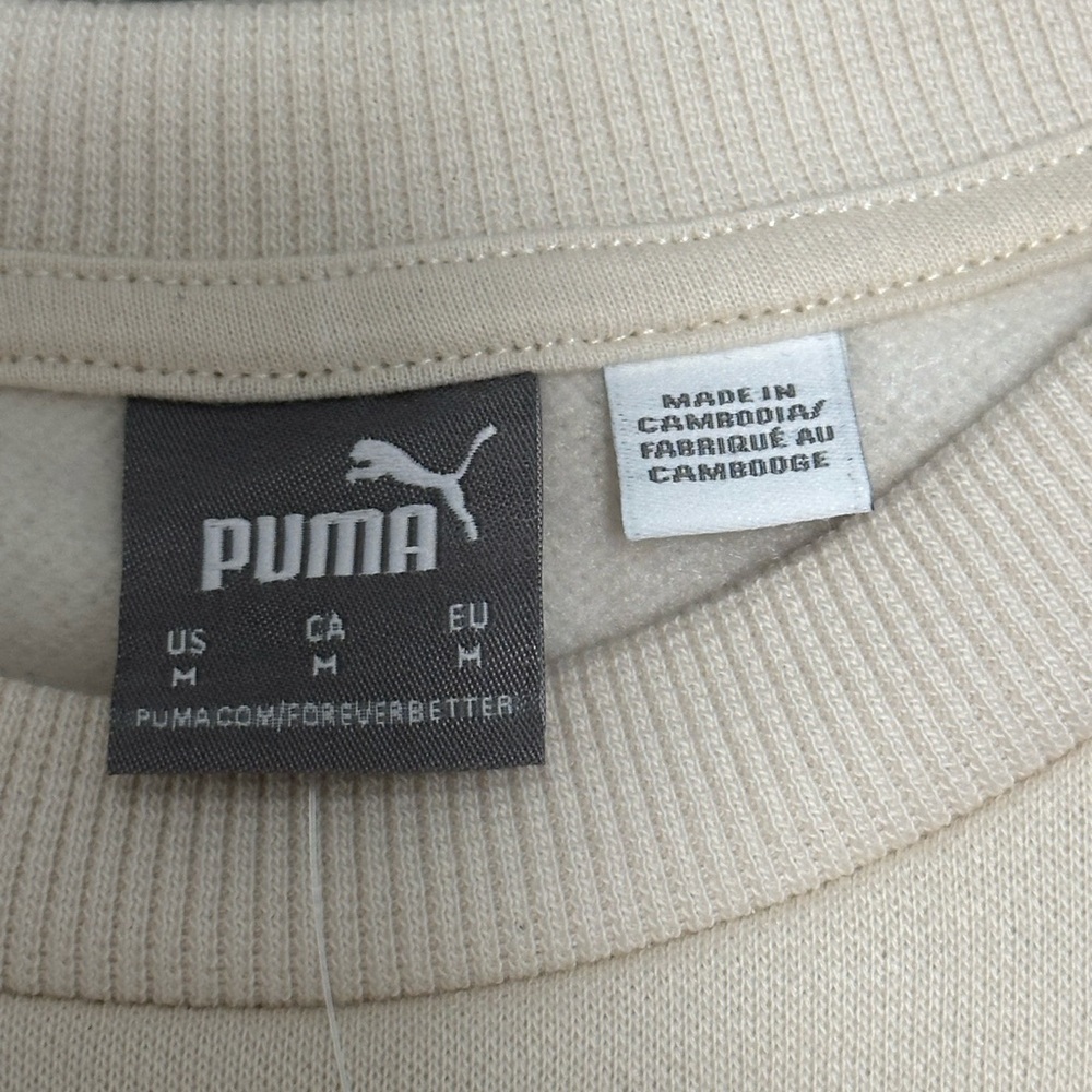Women's PUMA Medium 8 10 Cream Fleece Sweatshirt Logo Crew Pullover Long Sleeve - Picture 7 of 12